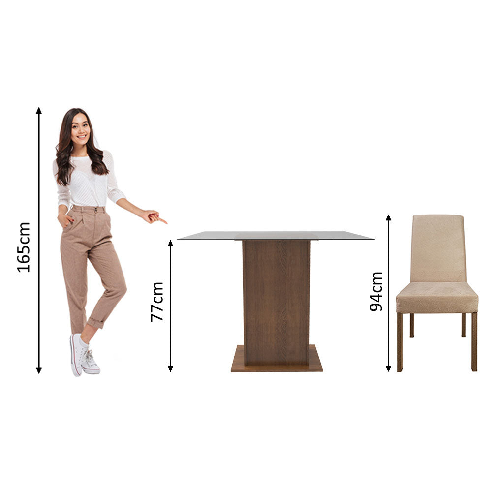 Juego de Comedor Madesa Luli Mesa Tapa de Vidrio con 2 Sillas Marrón/Imperial