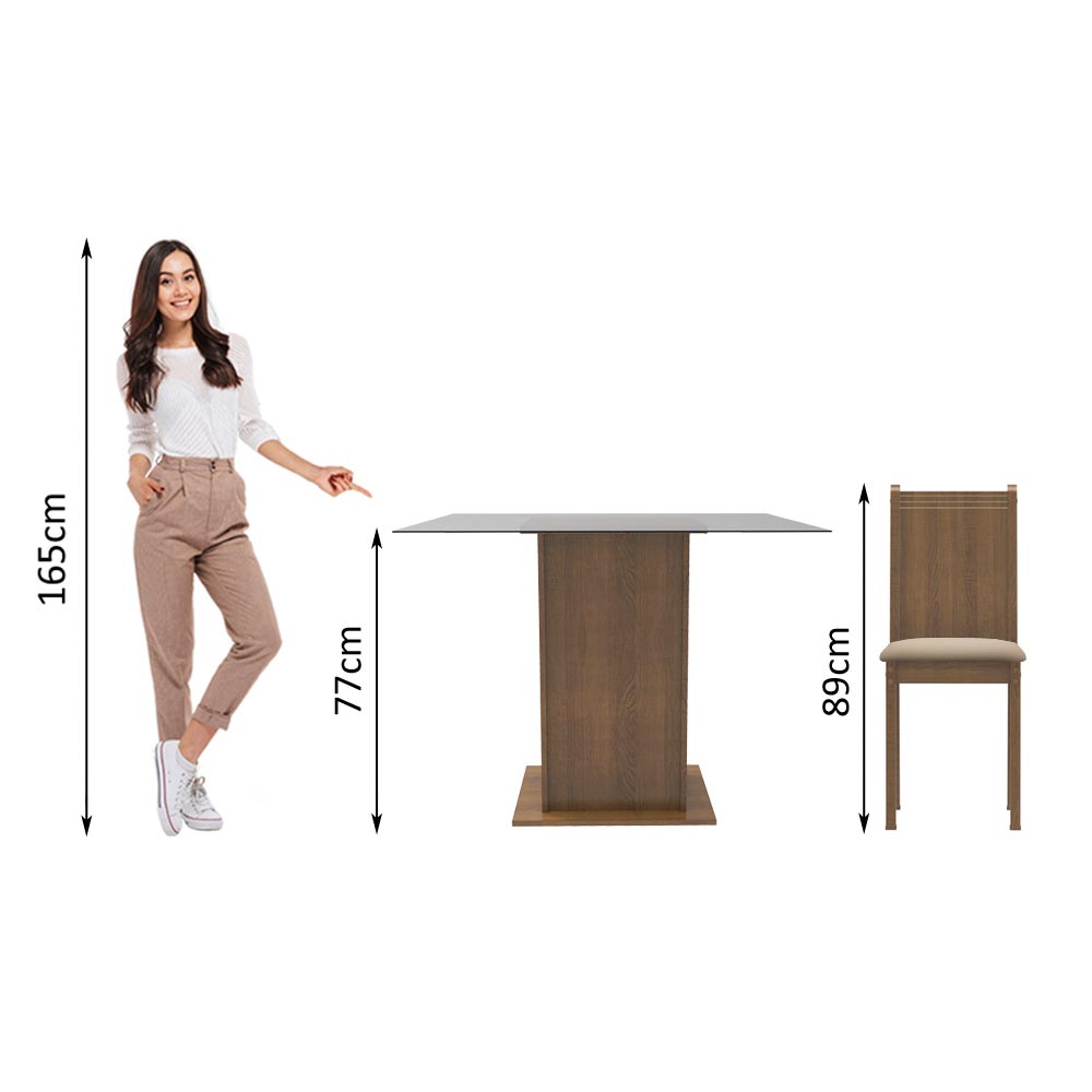 Juego de Comedor Madesa Maya Mesa Tapa de Vidrio con 4 Sillas Marrón/Sintético Beige