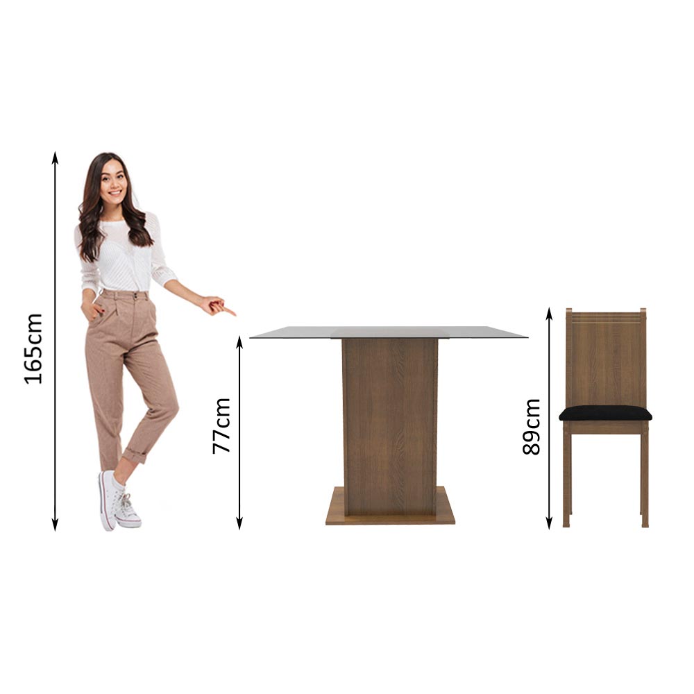 Juego de Comedor Madesa Maya Mesa Tapa de Vidrio con 4 Sillas Marrón/Sintético Negro