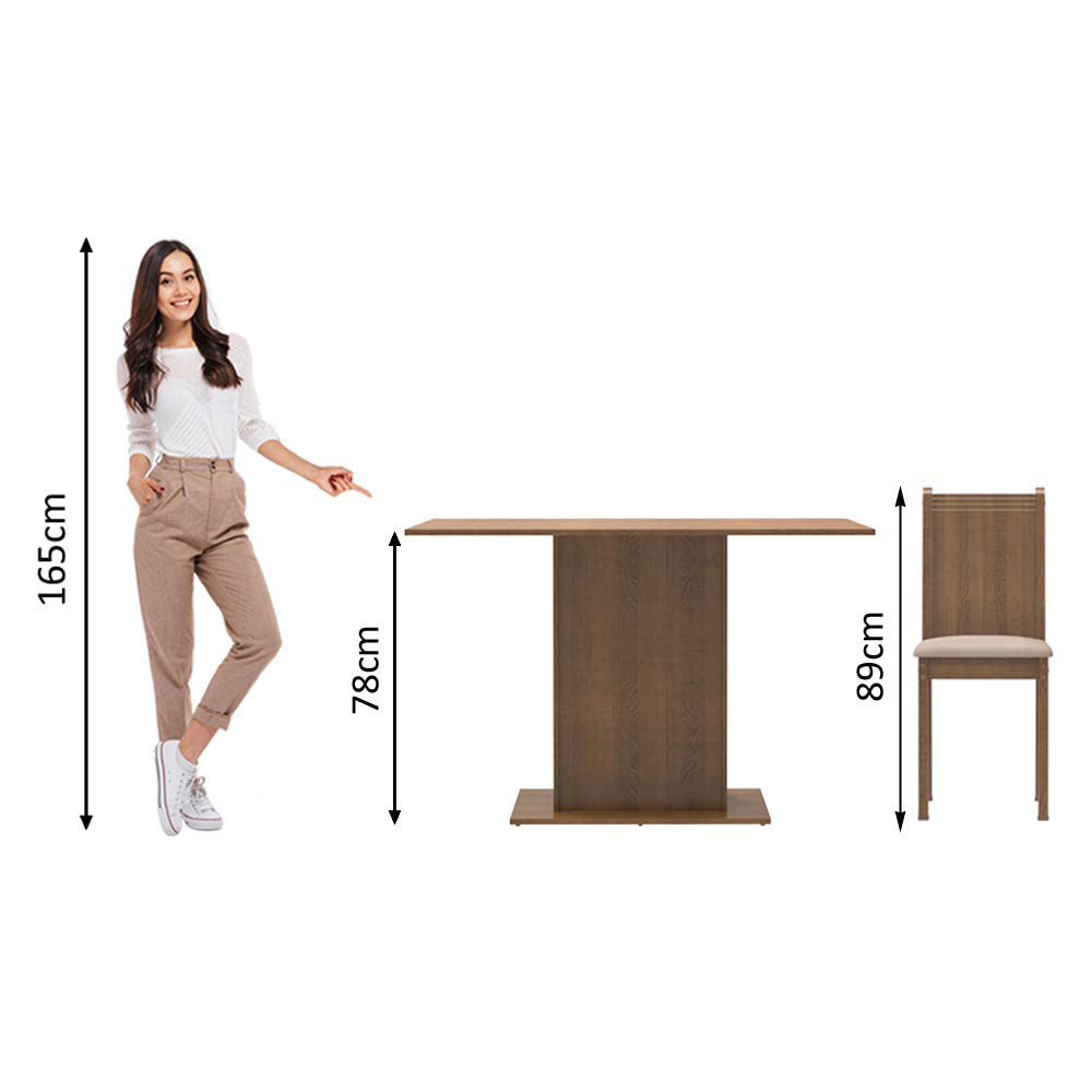 Juego de Comedor Luana Mesa Rectangular Tapa de Madera con 4 Sillas Marrón/Beige Madesa