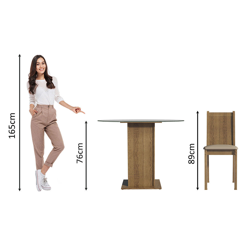 Juego de Comedor Madesa Débora Mesa Tapa de Vidrio Redondo 4 Sillas Marrón/Beige