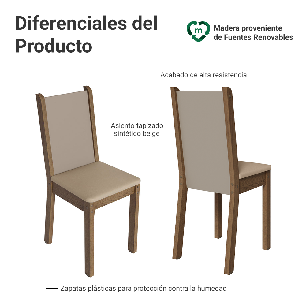 Juego de Comedor Madesa Beta con 4 Sillas - Tapa Redonda de Cristal Marrón/Beige