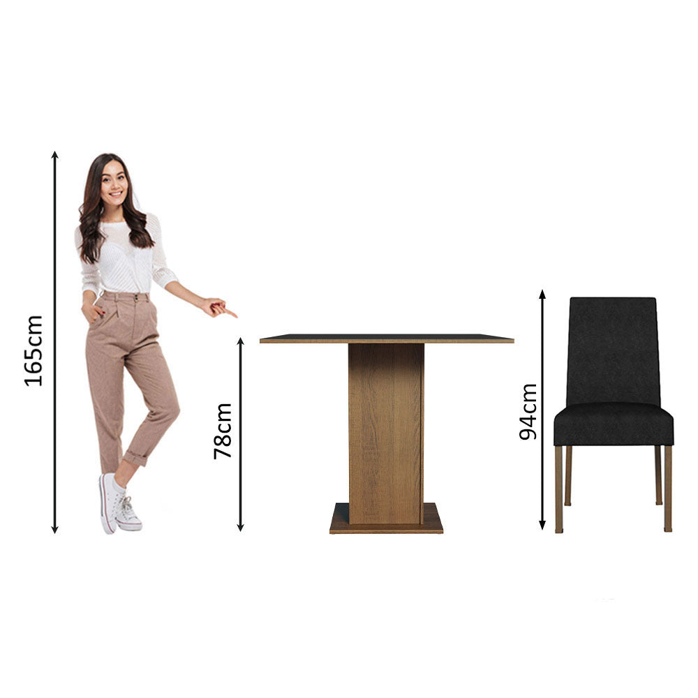 Juego de Comedor Mesa Tapa de Madera 4 Sillas Marrón/Negro/Oxford Karina Madesa