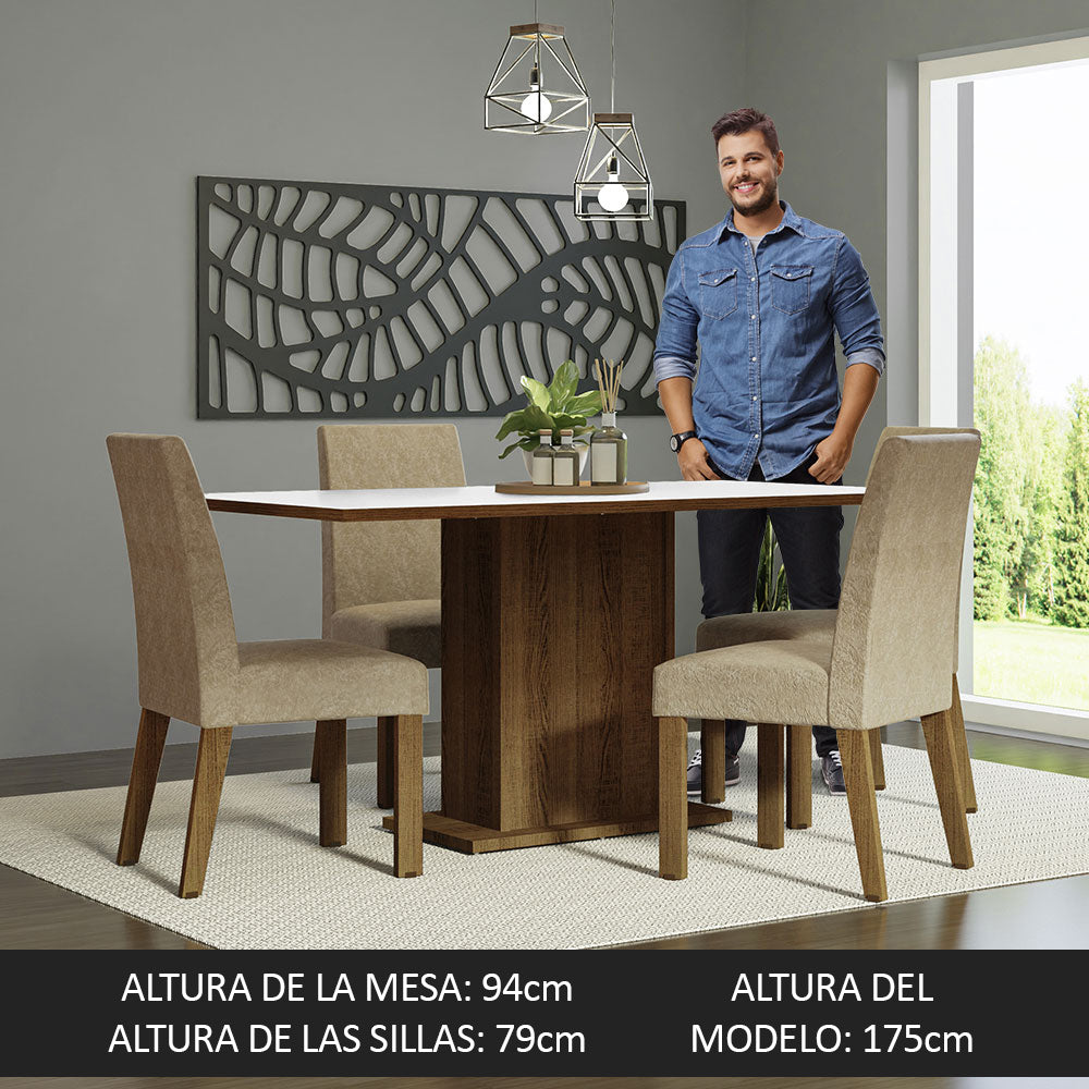 Juego de Comedor Mesa Tapa de Madera 4 Sillas Marrón/Blanco/Imperial Keila Madesa