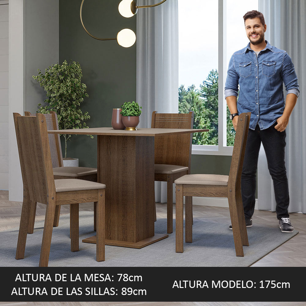 Juego de Comedor Mesa con Tapa de Madera 4 Sillas Marrón/Crema/Sintético Beige Samara Madesa