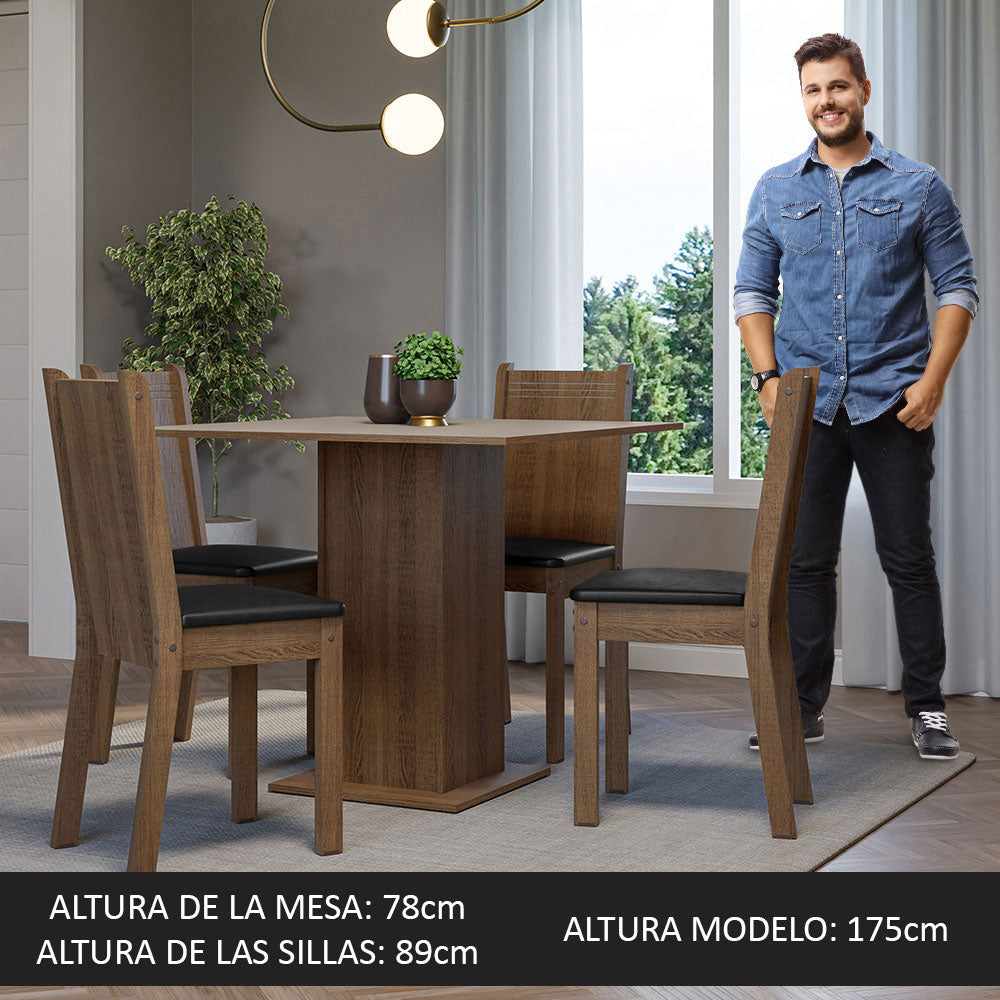 Juego de Comedor Samara Mesa Cuadrada Tapa de Madera con 4 Sillas Marrón/Crema/Negro Madesa