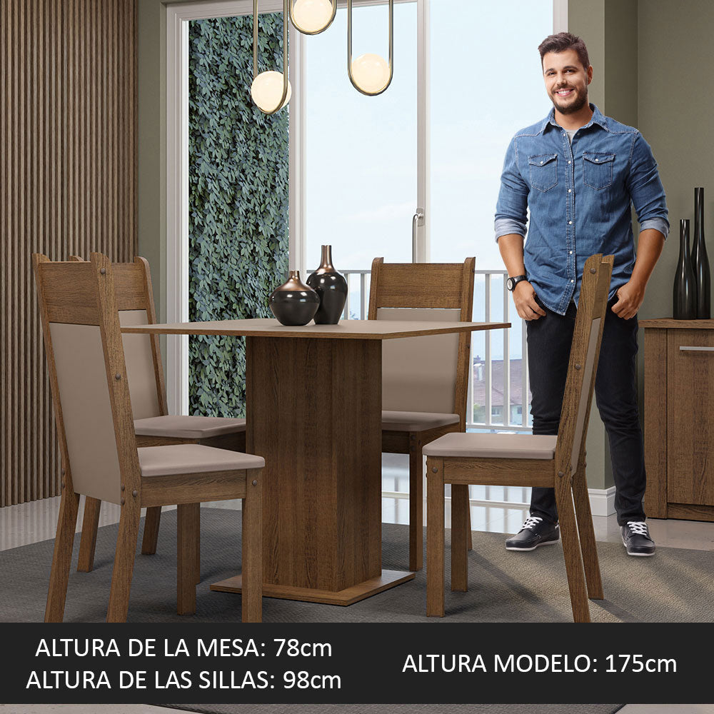 Juego de Comedor Mesa Tapa de Madera 4 Sillas Marrón/Crema/Sintético Beige Claire Madesa