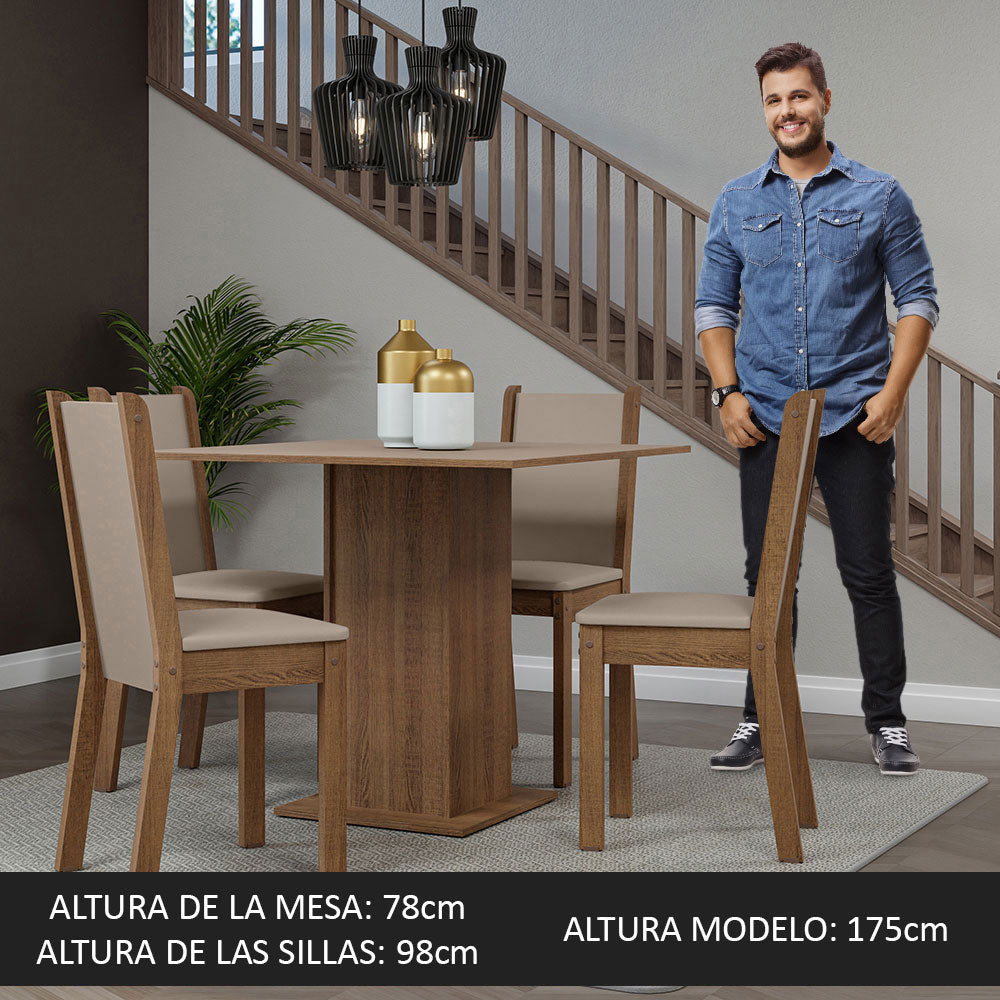 Juego de Comedor Mesa Tapa de Madera 4 Sillas Marrón/Crema/Sintético Beige Briana Madesa