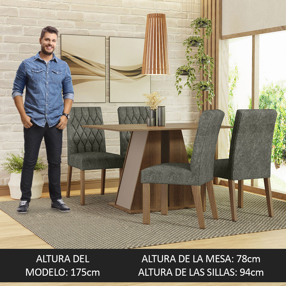 Juego de Comedor Mesa Tapa de Madera 4 Sillas Marrón/Crema/Silver Gisele Madesa