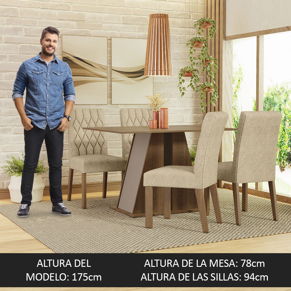 Juego de Comedor Mesa Tapa de Madera 4 Sillas Marrón/Crema/Imperial Gisele Madesa
