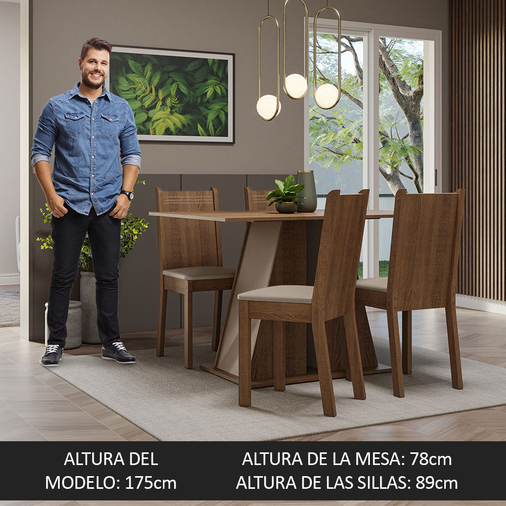 Juego de Comedor Mesa Tapa de Madera 4 Sillas Marrón/Crema/Beige Marilyn Madesa