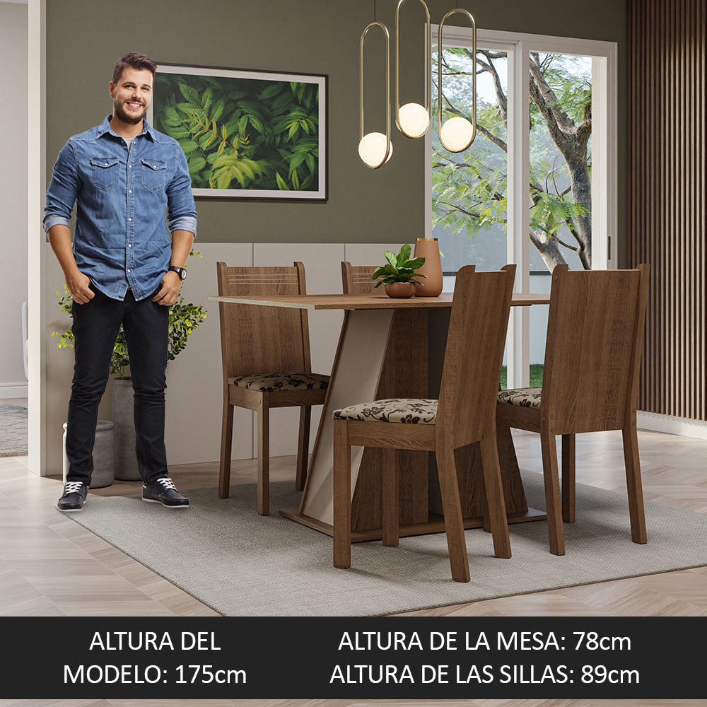 Juego de Comedor Mesa Tapa de Madera 4 Sillas Marrón/Crema/Beige Marrón Marilyn Madesa