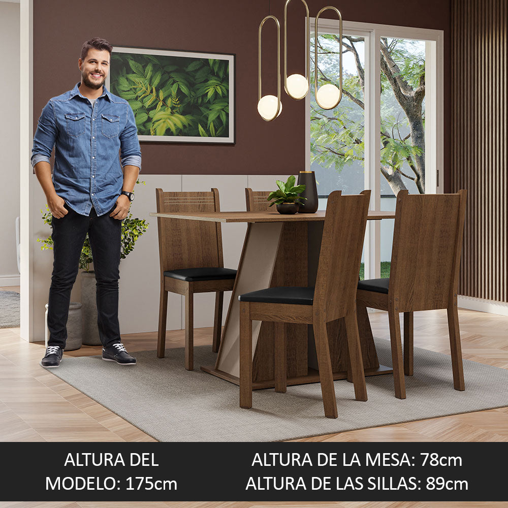Juego de Comedor Mesa Tapa de Madera 4 Sillas Marrón/Crema/Negro Marilyn Madesa