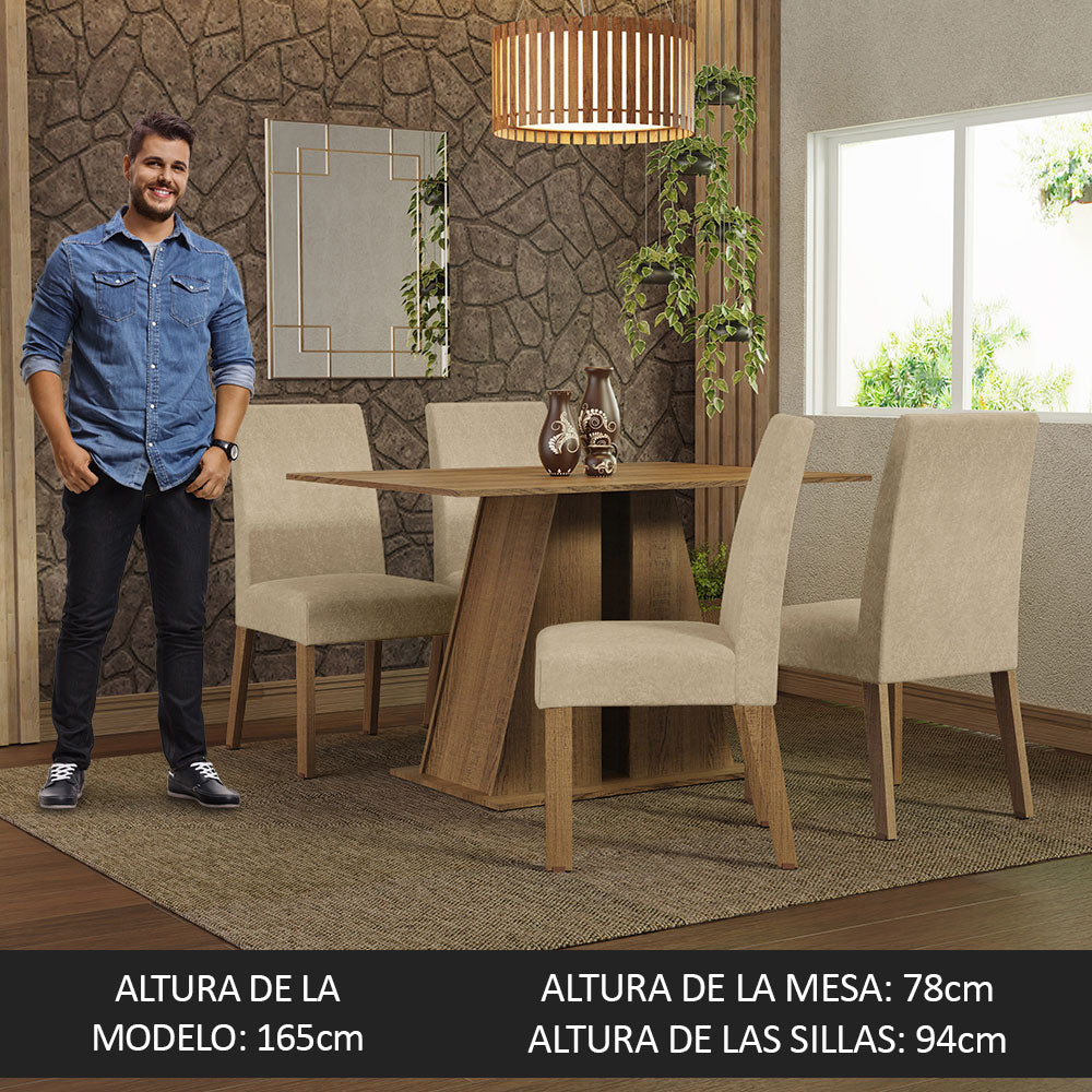 Juego de Comedor Mesa Tapa de Madera 4 Sillas Marrón/Imperial Agnes Madesa