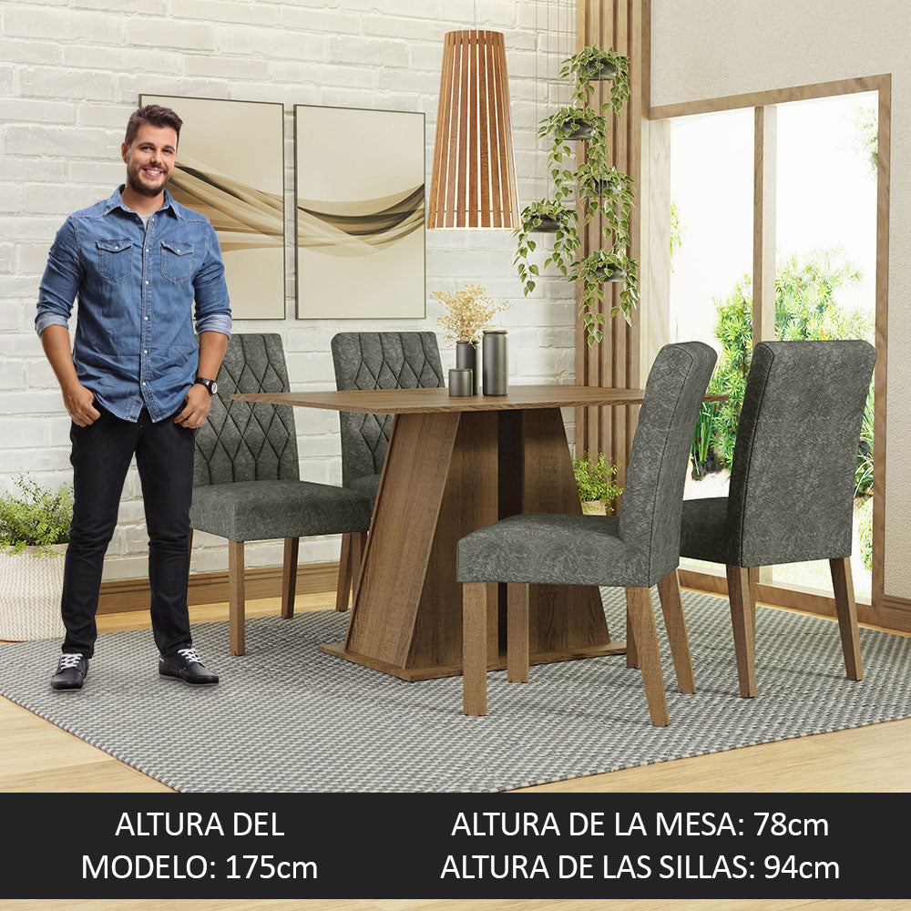 Juego de Comedor Mesa Tapa de Madera 4 Sillas Marrón/Silver Gisele Madesa