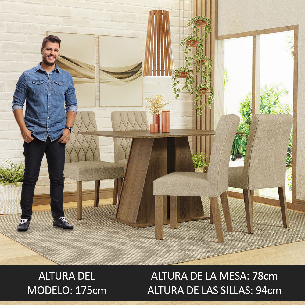 Juego de Comedor Mesa Tapa de Madera 4 Sillas Marrón/Imperial Gisele Madesa