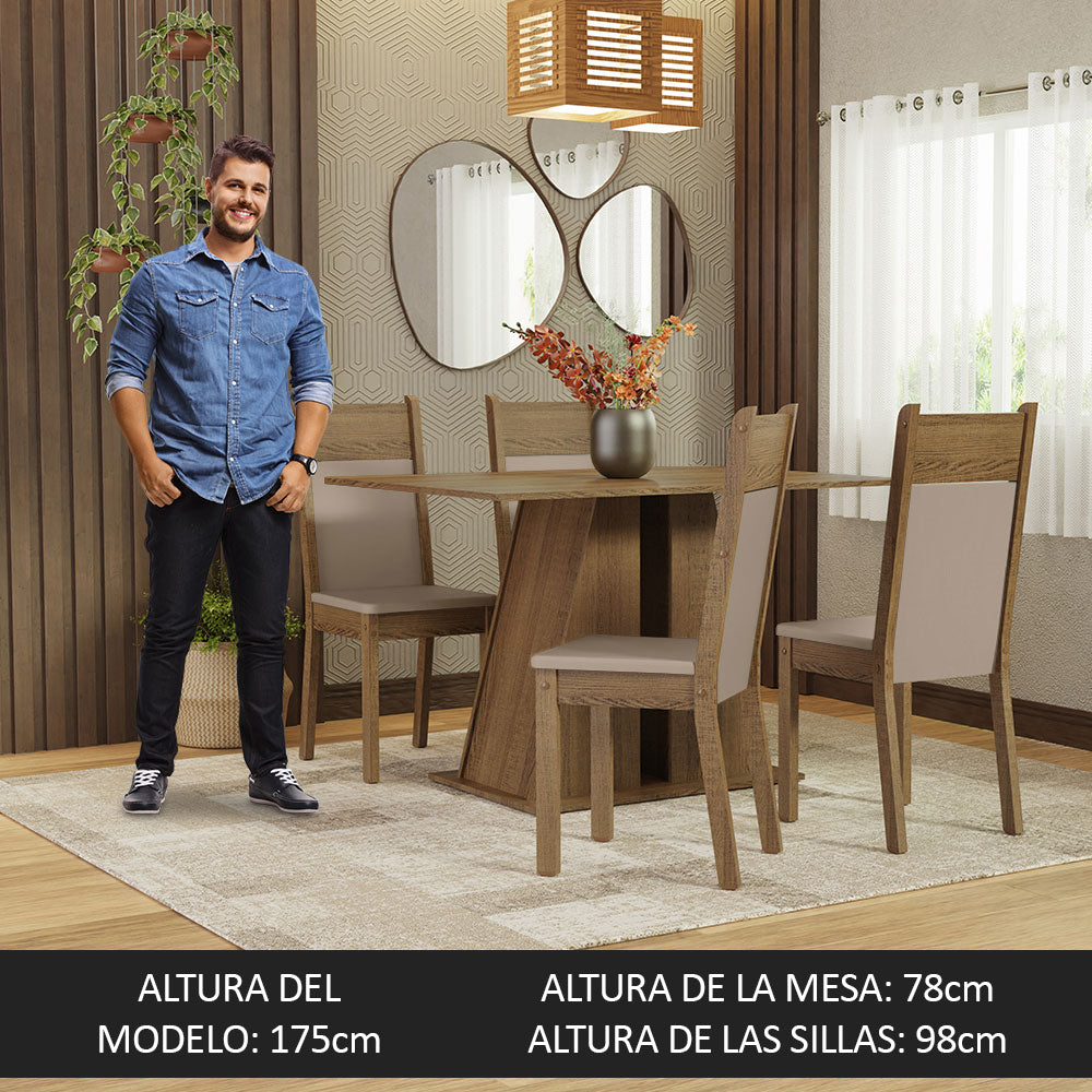 Juego de Comedor Mesa Tapa de Madera 4 Sillas Marrón/Beige Angel Madesa