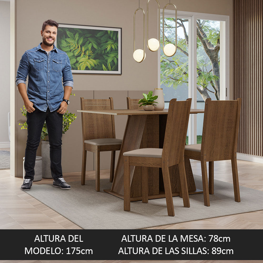 Juego de Comedor Mesa Tapa de Madera 4 Sillas Marrón/Beige Marilyn Madesa
