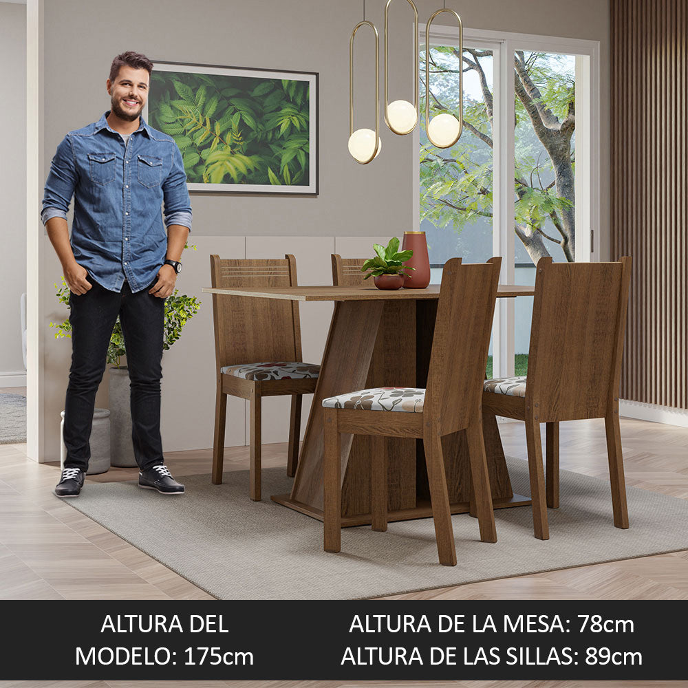 Juego de Comedor Mesa Tapa de Madera 4 Sillas Marrón/Hibiscos Marilyn Madesa