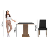Juego de Comedor Madesa Evelin 4 Sillas - Tapa de Madera y Cristal Marrón/Negro/Oxford