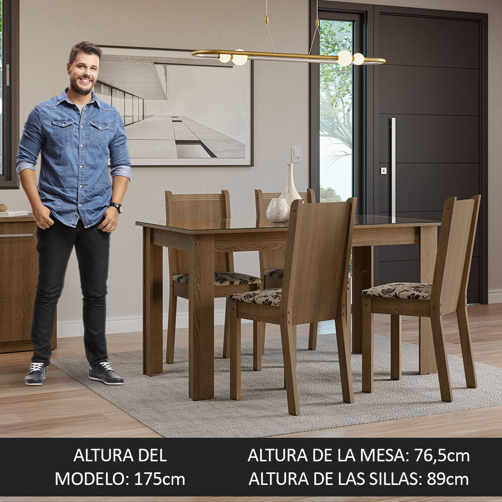 Juego de Comedor Mesa Tapa de Vidrio 4 Sillas Marrón/Beige Marrón Kiara Madesa