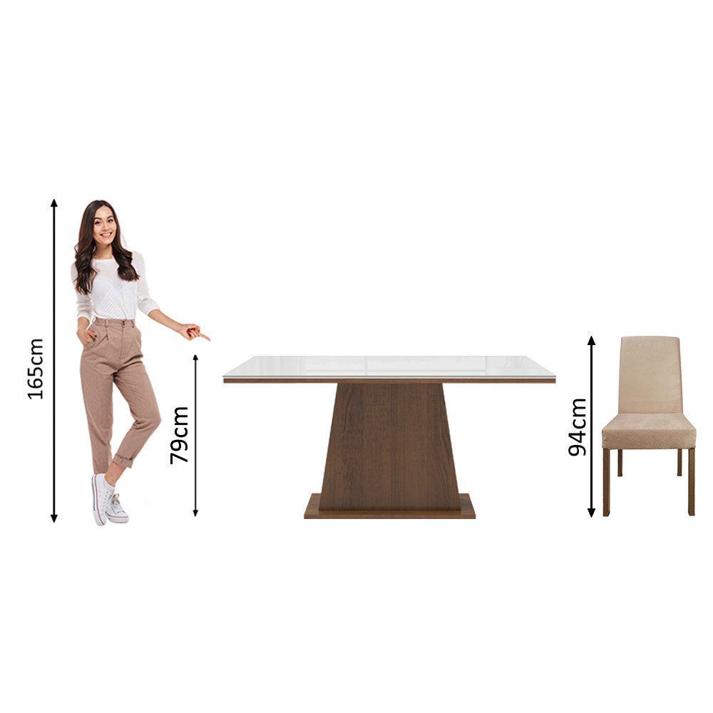 Juego de Comedor Madesa Patricia Mesa Tapa de Vidrio con 6 Sillas Marrón/Blanco/Imperial