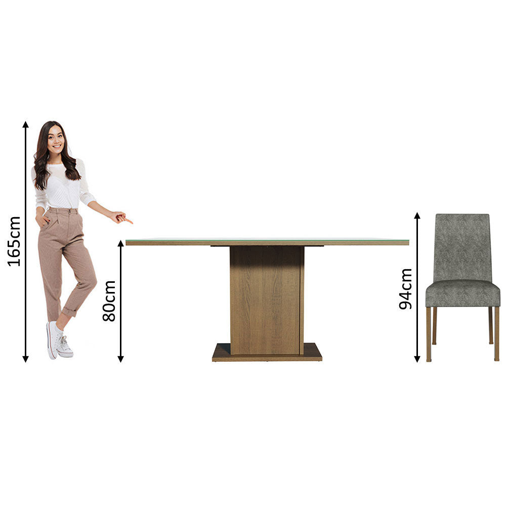Juego de Comedor Mesa Tapa de Vidrio 6 Sillas Marrón/Blanco/Silver Alexis Madesa