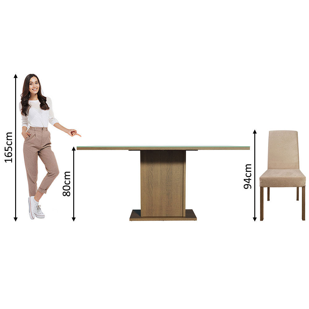 Juego de Comedor Mesa Tapa de Vidrio 6 Sillas Marrón/Blanco/Imperial Alexis Madesa