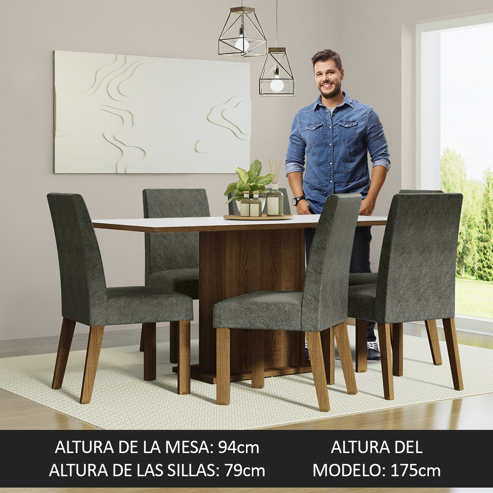 Juego de Comedor Mesa Tapa de Madera 6 Sillas Marrón/Blanco/Silver Renata Madesa