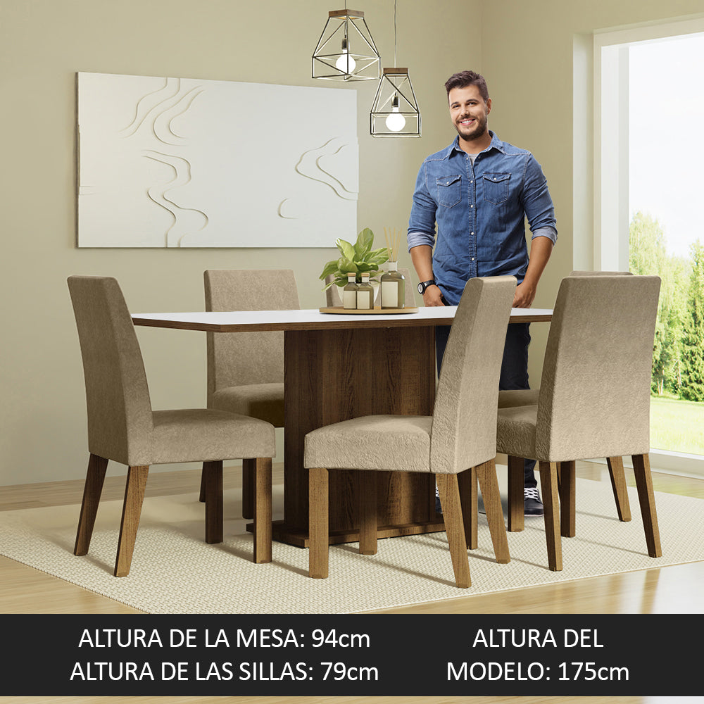 Juego de Comedor Mesa Tapa de Madera 6 Sillas Marrón/Blanco/Imperial Renata Madesa