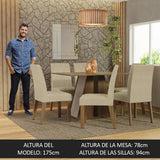 Juego de Comedor Mesa Tapa de Madera 6 Sillas Marrón/Crema/Imperial Cheryl Madesa