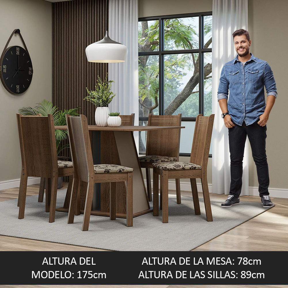 Juego de Comedor Mesa Tapa de Madera 6 Sillas Marrón/Crema/Beige Marrón Sharon Madesa