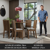 Juego de Comedor Mesa Tapa de Madera 6 Sillas Marrón/Crema/Hibiscos Sharon Madesa