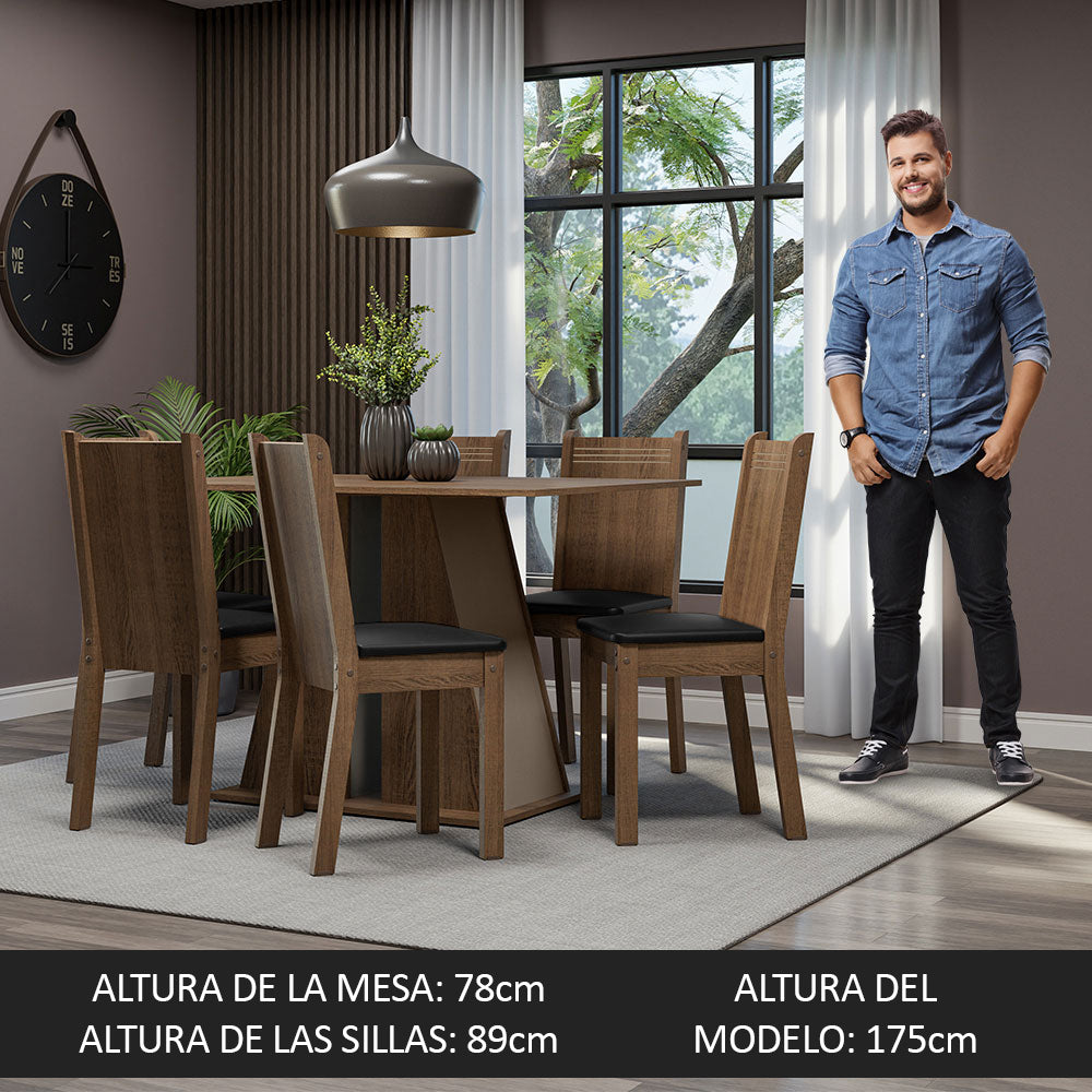 Juego de Comedor Mesa Tapa de Madera 6 Sillas Marrón/Crema/Negro Sharon Madesa