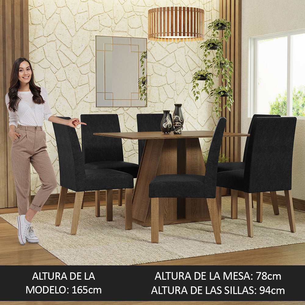 Juego de Comedor Mesa Tapa de Madera 6 Sillas Marrón/Oxford Cheryl Madesa