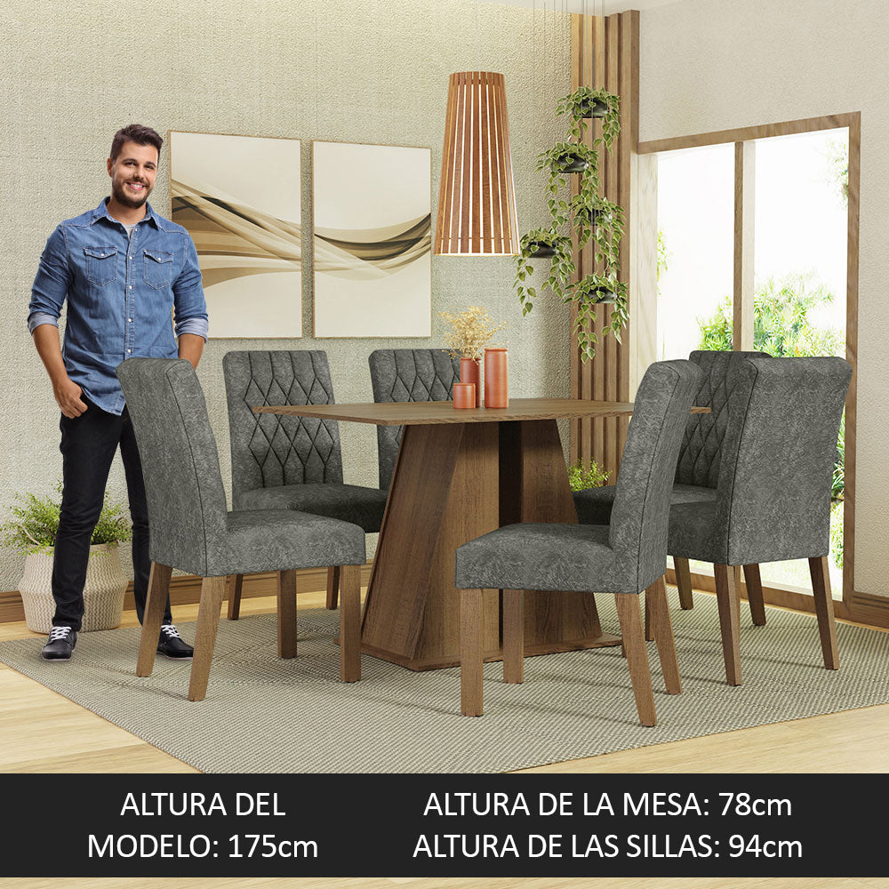 Juego de Comedor Mesa Tapa de Madera 6 Sillas Marrón/Silver Fabiana Madesa