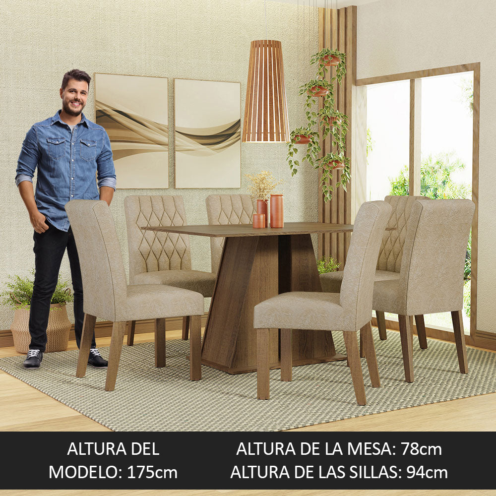 Juego de Comedor Mesa Tapa de Madera 6 Sillas Marrón/Imperial Fabiana Madesa