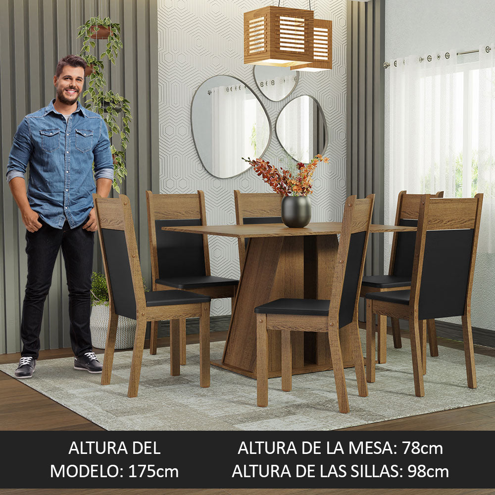 Juego de Comedor Mesa Tapa de Madera 6 Sillas Marrón/Negro Beverly Madesa