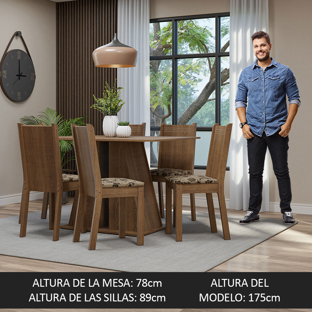 Juego de Comedor Mesa Tapa de Madera 6 Sillas Marrón/Beige Marrón Sharon Madesa