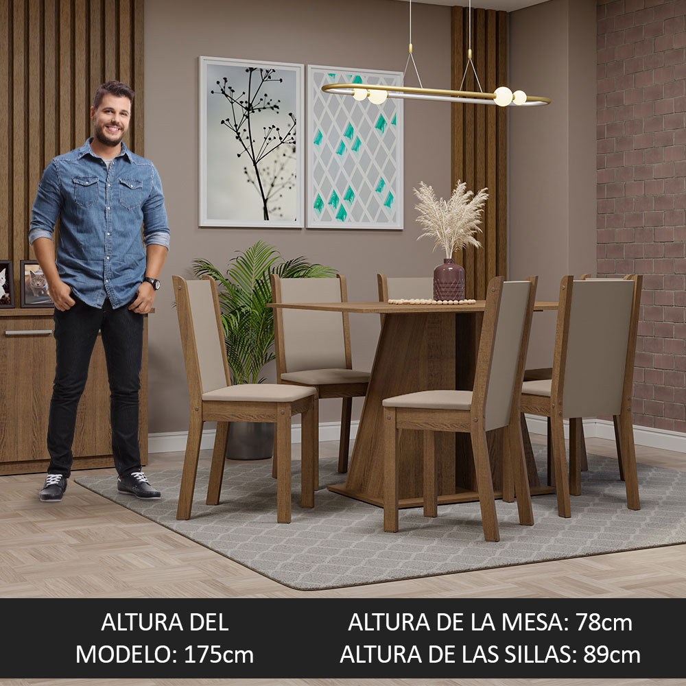 Juego de Comedor Mesa Tapa de Madera 6 Sillas Marrón/Beige Wendy Madesa