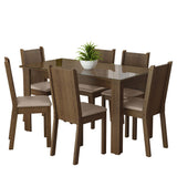 Juego de Comedor Mesa Tapa de Vidrio 6 Sillas Marrón/Sintético Beige Isla Madesa