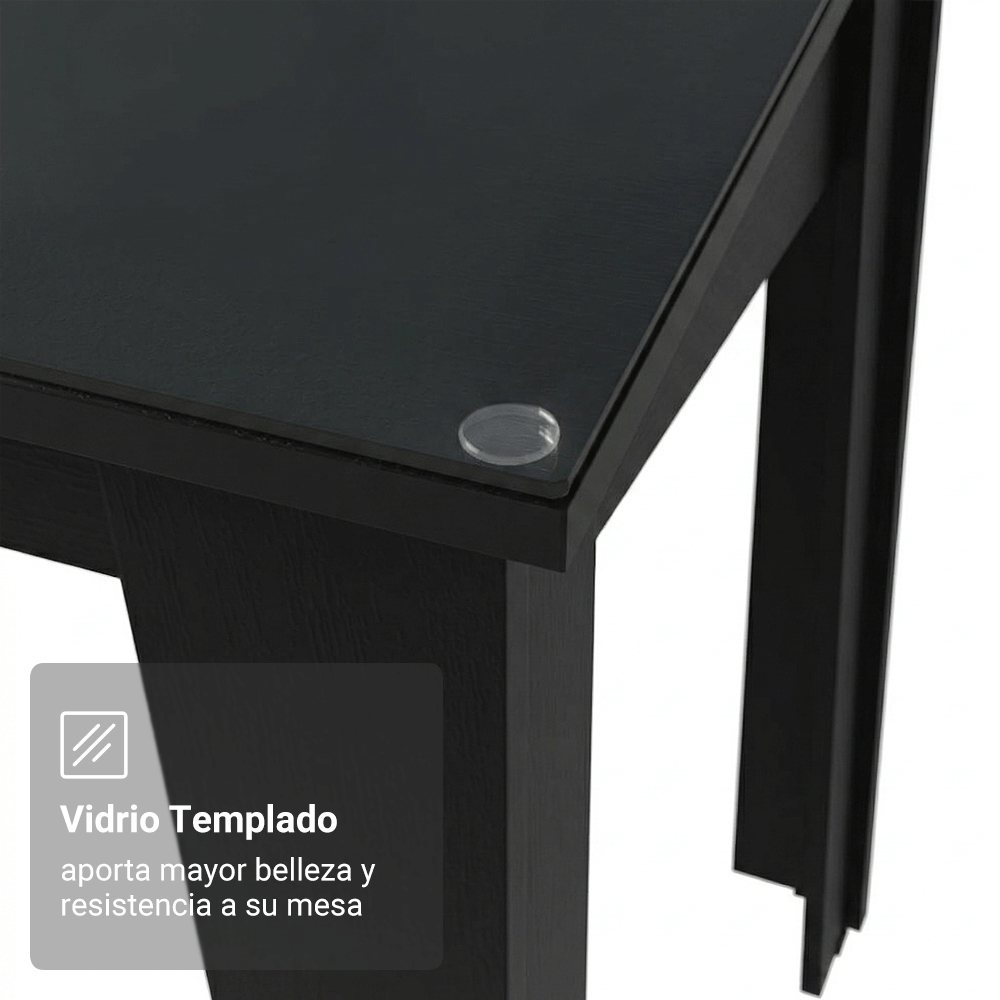Juego Comedor Mesa con Tapa de Vidrio 6 Sillas Negro/Marrón Heloísa Madesa