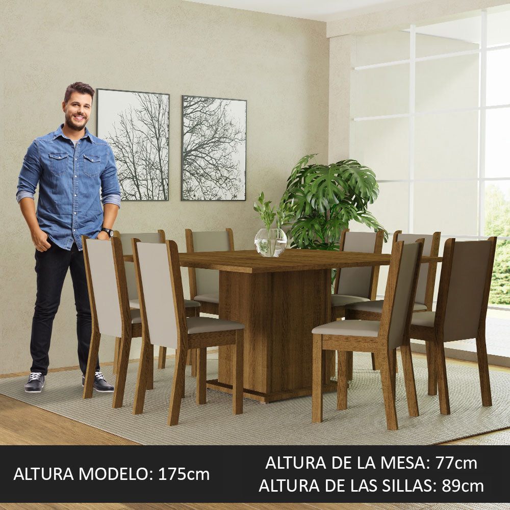 Juego de Comedor Mesa Tapa de Madera 8 Sillas Marrón/Crema/Beige Marisa Madesa