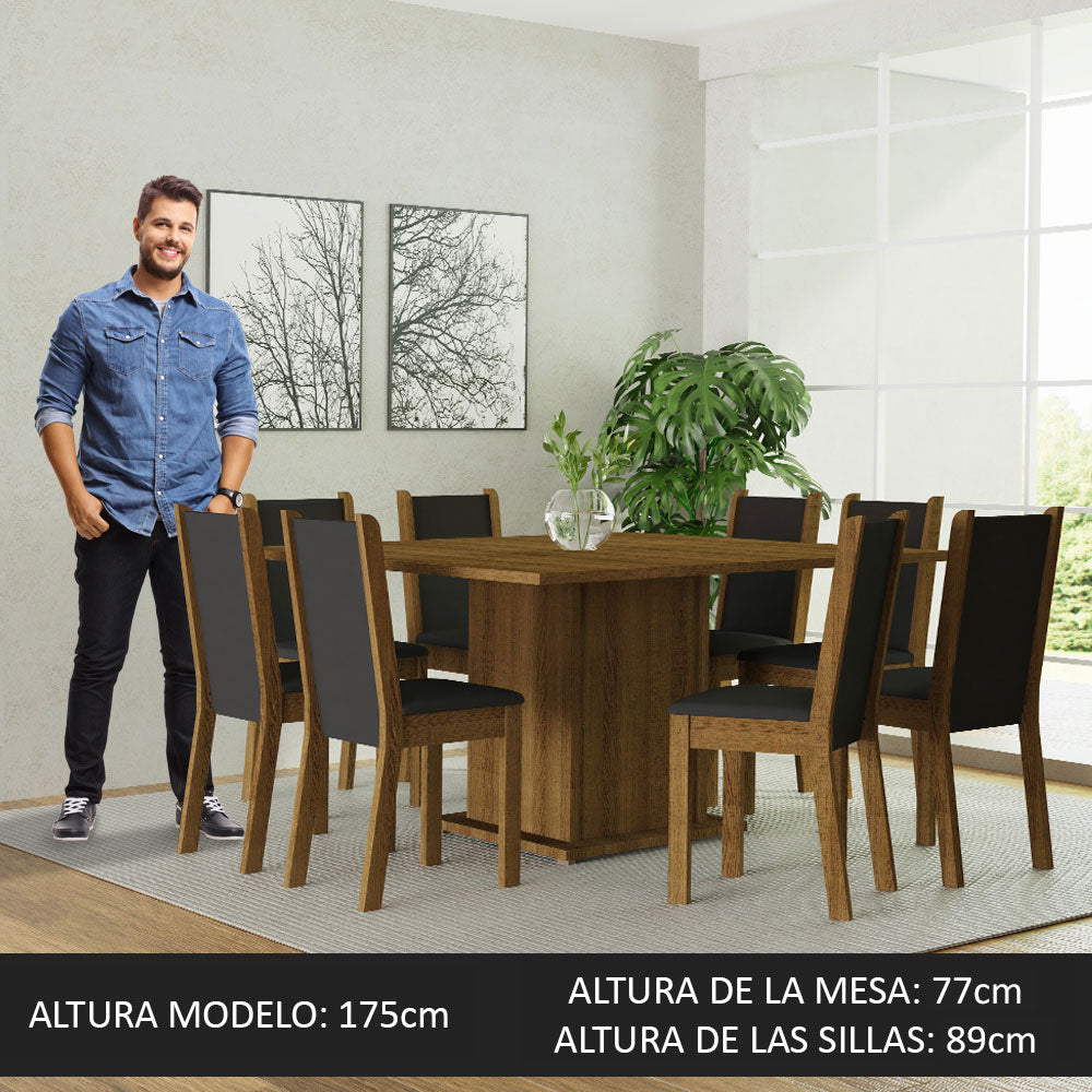 Juego de Comedor Mesa Tapa de Madera 8 Sillas Marrón/Negro Marisa Madesa