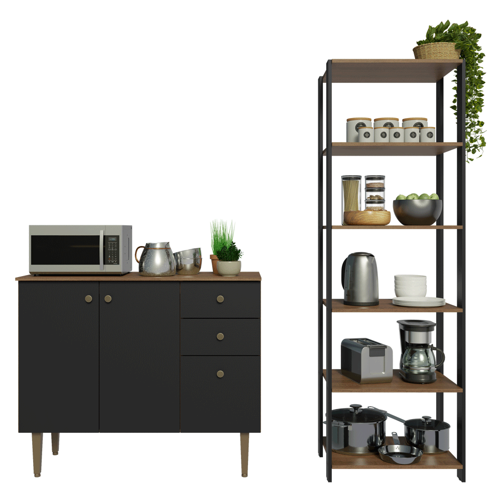 Kit Bajo Mesada y Estante Multiuso para Cocina Marrón/Negro Madesa