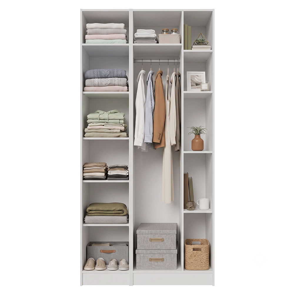 Placard Modular 105 cm 2 Puertas con Espejos y 5 Nichos Blanco Neo Madesa