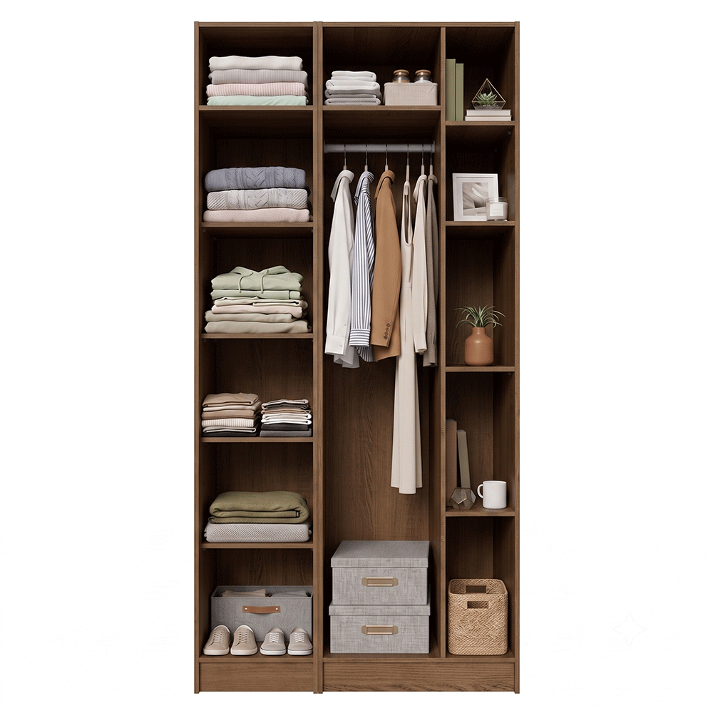Placard Modular 2 Puertas con Espejos 5 Nichos Marrón/Crema Neo Madesa 01