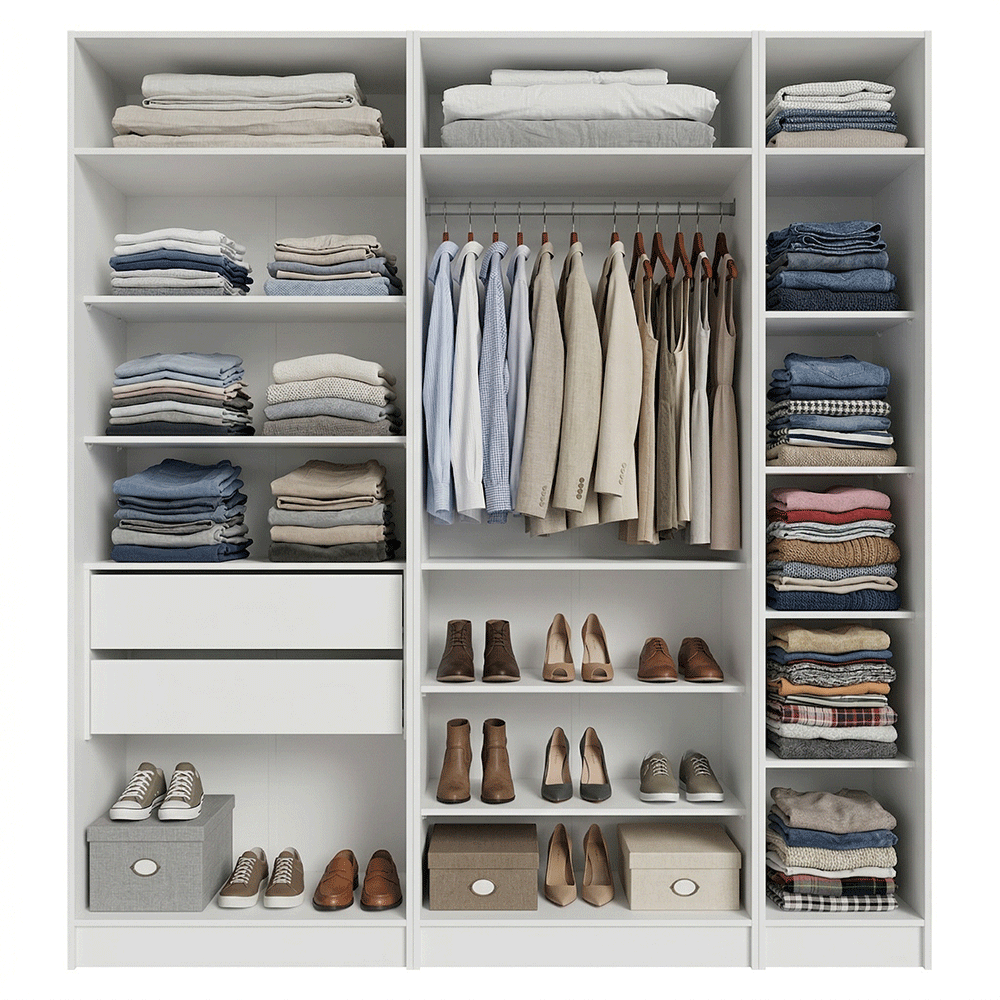 Placard Modular 200 cm 5 Puertas con Espejos 2 Cajones Blanco Neo Madesa 02