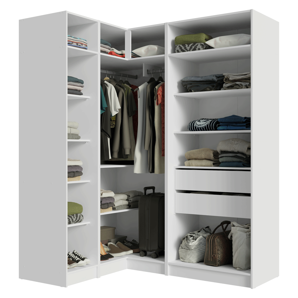 Placard de Esquina Matrimonial 310 cm 5 Puertas 2 Cajones Neo Blanco 01