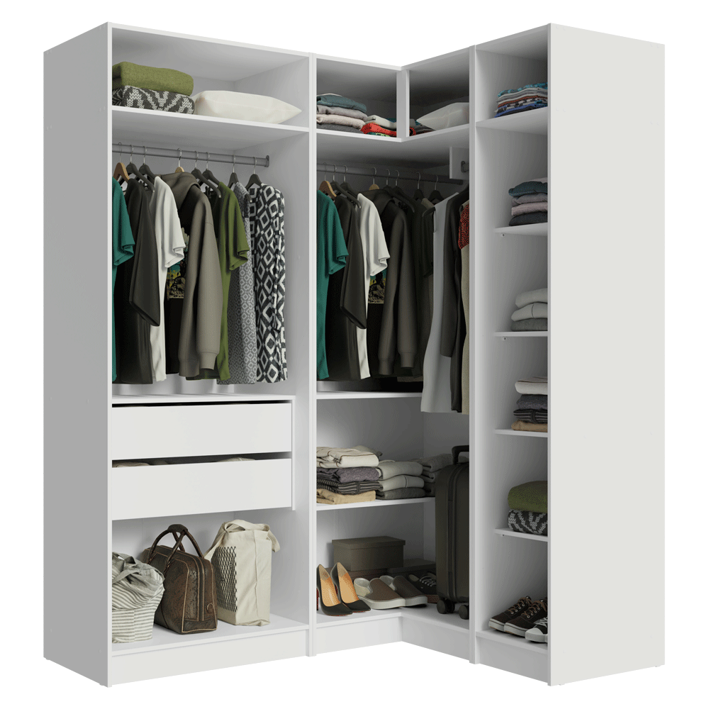 Placard de Esquina Matrimonial 310 cm 5 Puertas 2 Cajones Neo Blanco 02